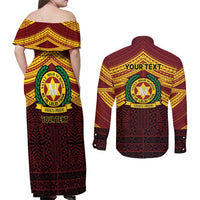 Personalised Tonga Vava'u High School Couples Matching Off Shoulder Maxi Dress and Long Sleeve Button Shirt Polynesian Ngatu Tribal