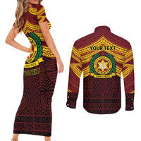 Personalised Tonga Vava'u High School Couples Matching Short Sleeve Bodycon Dress and Long Sleeve Button Shirt Polynesian Ngatu Tribal LT9 - Polynesian Pride