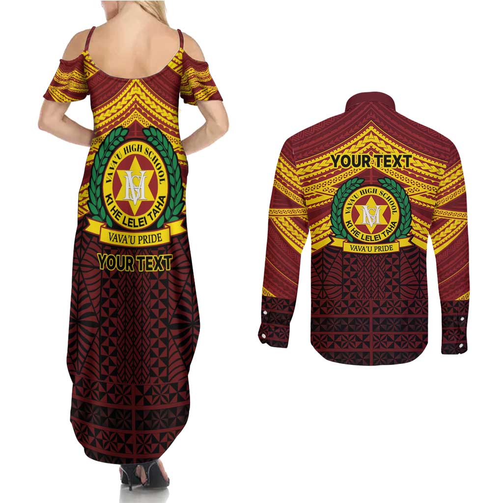Personalised Tonga Vava'u High School Couples Matching Summer Maxi Dress and Long Sleeve Button Shirt Polynesian Ngatu Tribal LT9 - Polynesian Pride