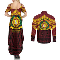 Personalised Tonga Vava'u High School Couples Matching Summer Maxi Dress and Long Sleeve Button Shirt Polynesian Ngatu Tribal LT9 - Polynesian Pride