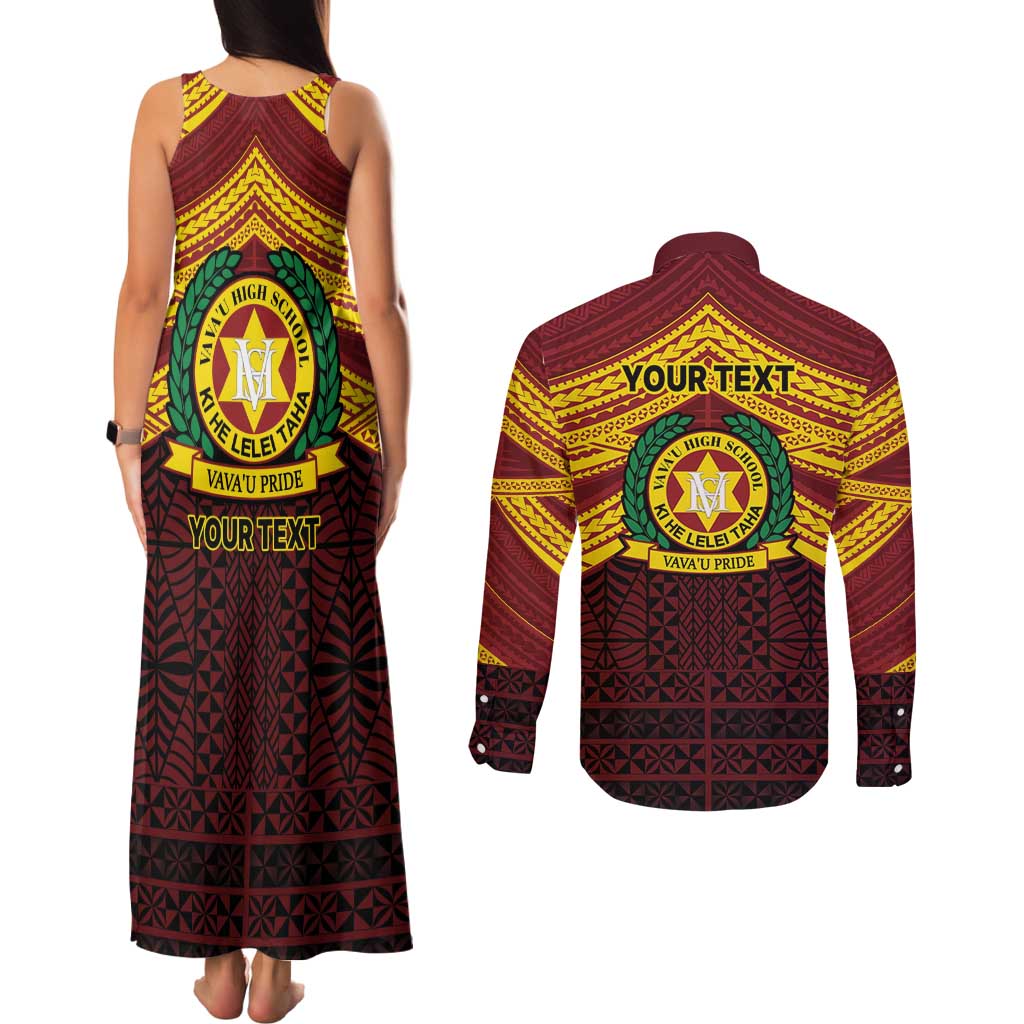 Personalised Tonga Vava'u High School Couples Matching Tank Maxi Dress and Long Sleeve Button Shirt Polynesian Ngatu Tribal LT9 - Polynesian Pride