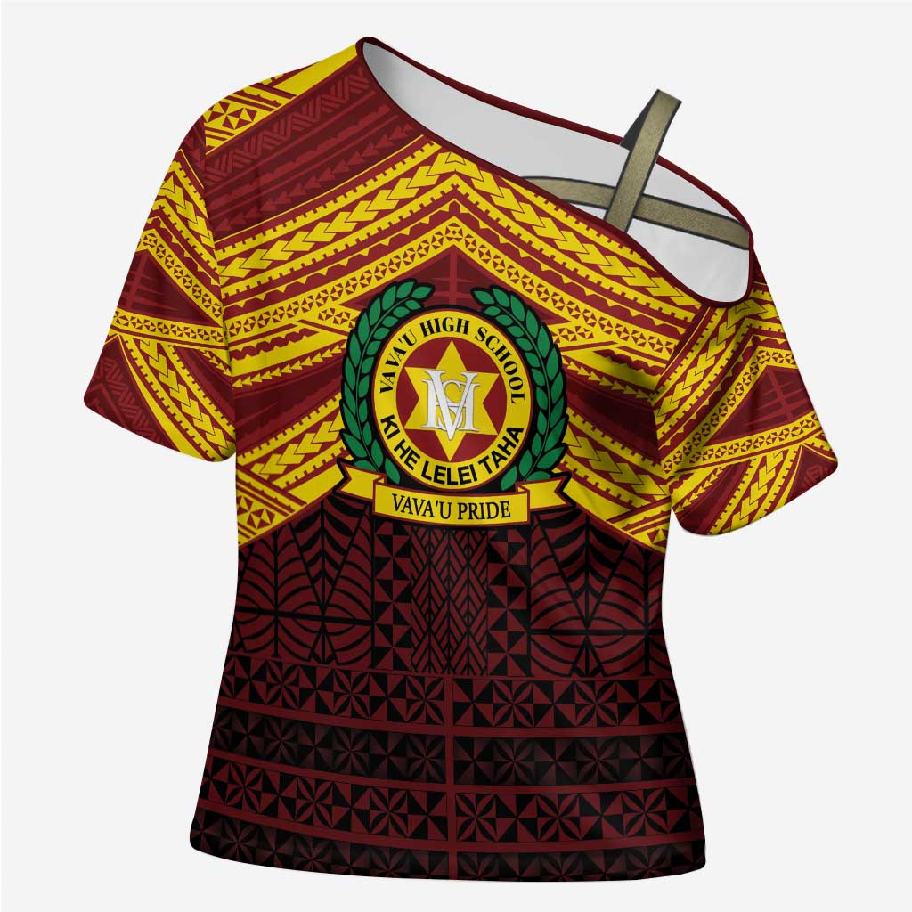 Personalised Tonga Vava'u High School Cross Shoulder Shirt Polynesian Ngatu Tribal LT9 Female Red - Polynesian Pride