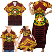 Personalised Tonga Vava'u High School Family Matching Short Sleeve Bodycon Dress and Hawaiian Shirt Polynesian Ngatu Tribal