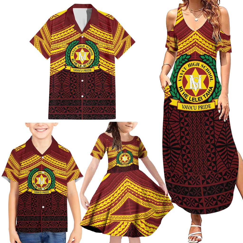 Personalised Tonga Vava'u High School Family Matching Summer Maxi Dress and Hawaiian Shirt Polynesian Ngatu Tribal