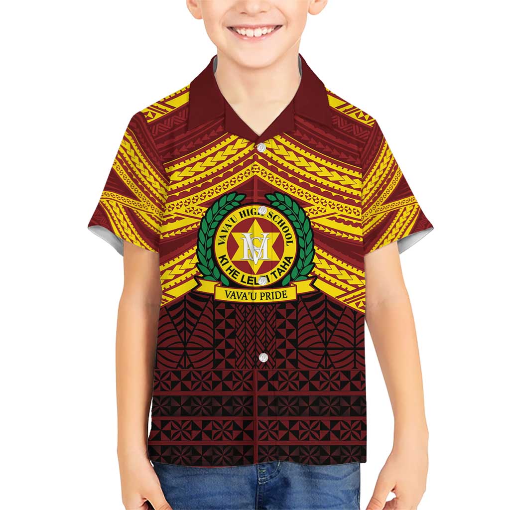Personalised Tonga Vava'u High School Kid Hawaiian Shirt Polynesian Ngatu Tribal LT9 Kid Red - Polynesian Pride