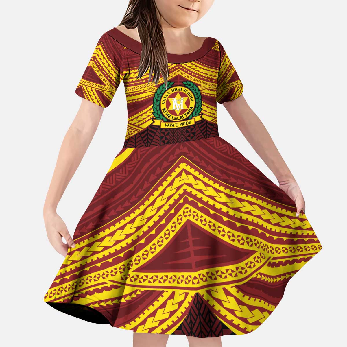 Personalised Tonga Vava'u High School Kid Short Sleeve Dress Polynesian Ngatu Tribal LT9 KID Red - Polynesian Pride