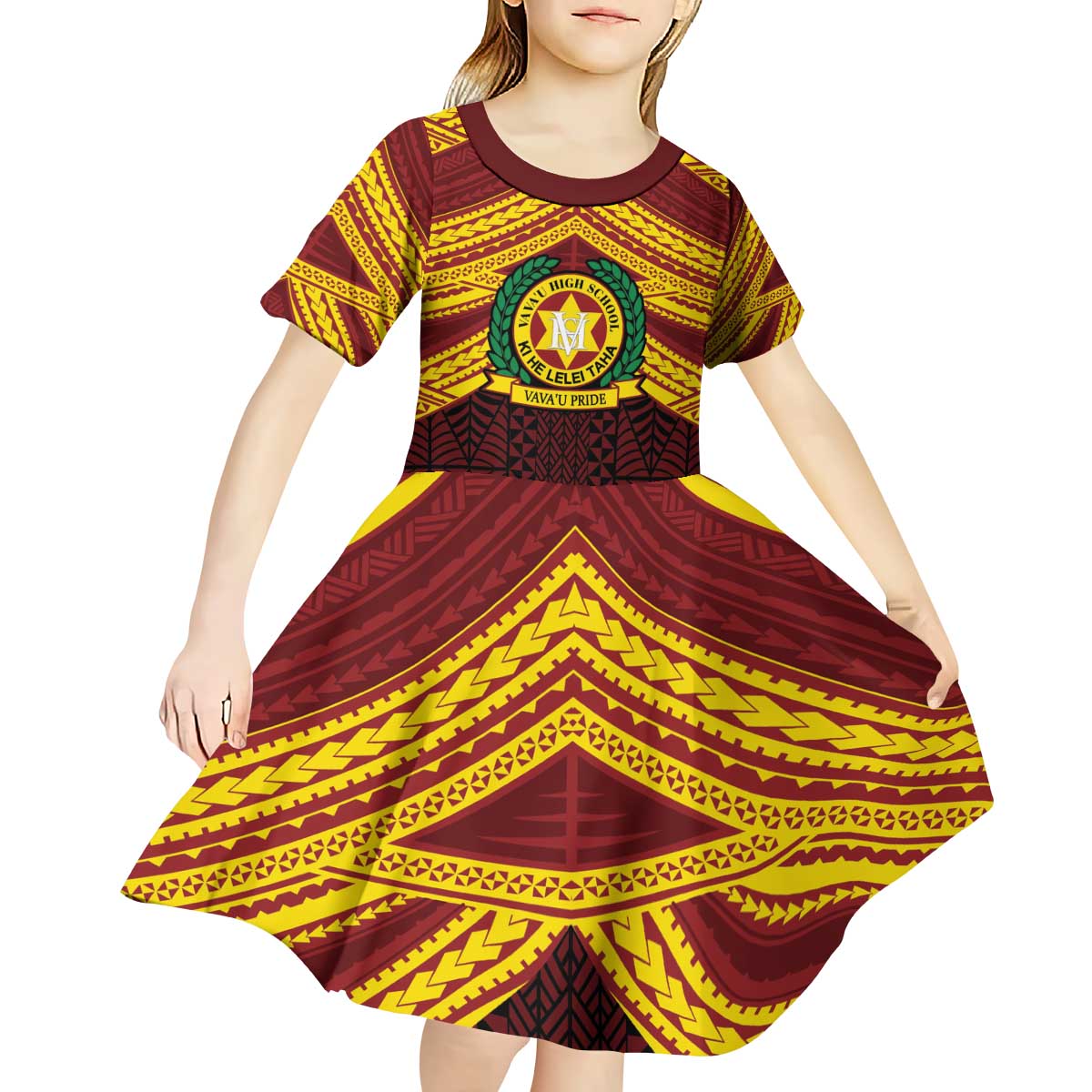 Personalised Tonga Vava'u High School Kid Short Sleeve Dress Polynesian Ngatu Tribal LT9 - Polynesian Pride