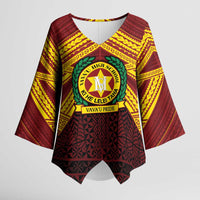 Personalised Tonga Vava'u High School Kimono Sleeve Blouse Polynesian Ngatu Tribal LT9 Female Red - Polynesian Pride
