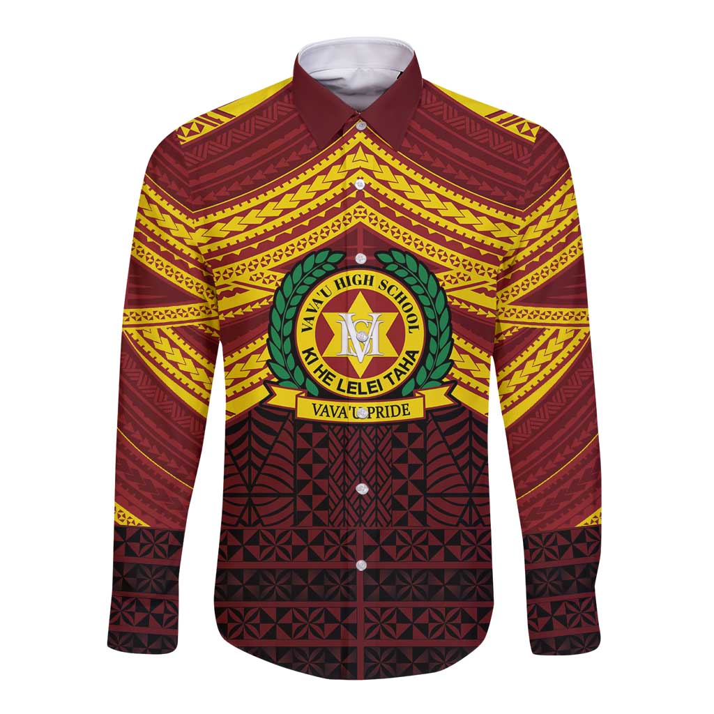 Personalised Tonga Vava'u High School Long Sleeve Button Shirt Polynesian Ngatu Tribal LT9 Unisex Red - Polynesian Pride