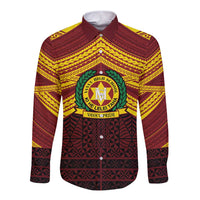 Personalised Tonga Vava'u High School Long Sleeve Button Shirt Polynesian Ngatu Tribal LT9 Unisex Red - Polynesian Pride