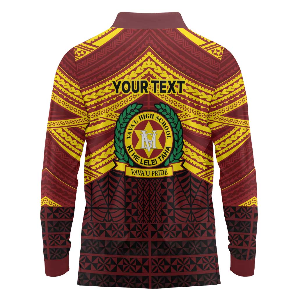 Personalised Tonga Vava'u High School Long Sleeve Polo Shirt Polynesian Ngatu Tribal