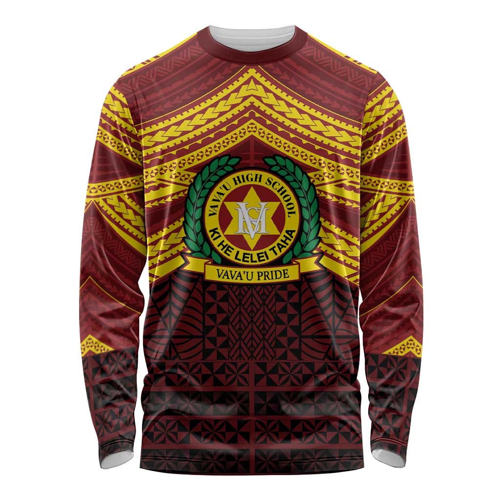 Personalised Tonga Vava'u High School Long Sleeve Shirt Polynesian Ngatu Tribal LT9 Unisex Red - Polynesian Pride