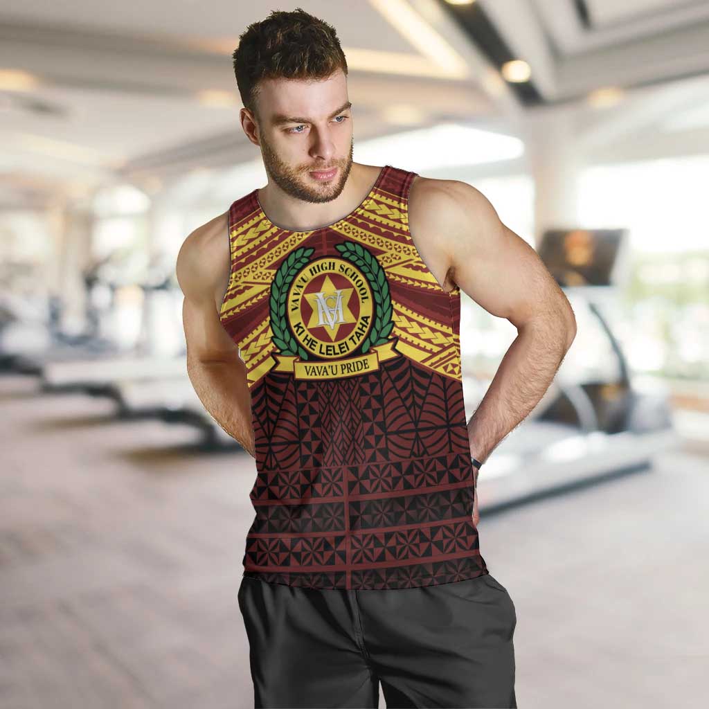 Personalised Tonga Vava'u High School Men Tank Top Polynesian Ngatu Tribal LT9 Red - Polynesian Pride