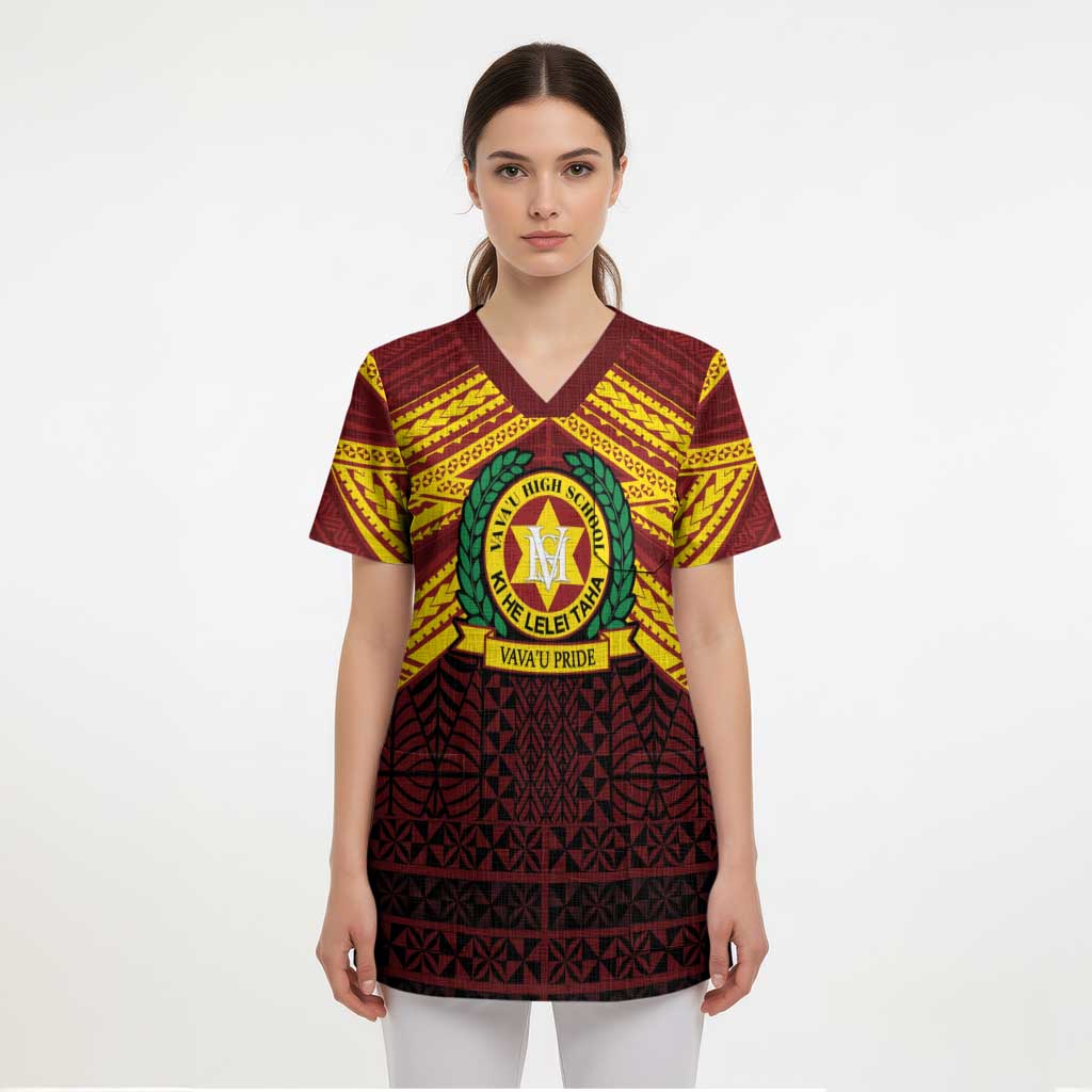 Personalised Tonga Vava'u High School Scrub Top Polynesian Ngatu Tribal - Polynesian Pride