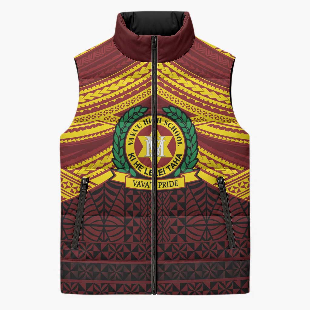 Personalised Tonga Vava'u High School Sleeveless Puffer Jacket Polynesian Ngatu Tribal LT9 Unisex Red - Polynesian Pride