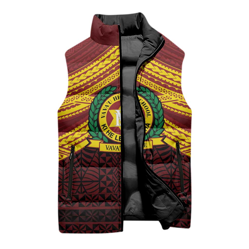 Personalised Tonga Vava'u High School Sleeveless Puffer Jacket Polynesian Ngatu Tribal LT9 - Polynesian Pride