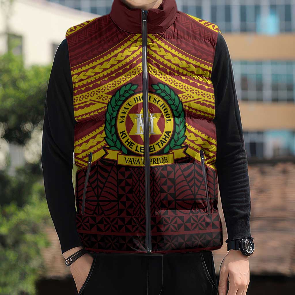 Personalised Tonga Vava'u High School Sleeveless Puffer Jacket Polynesian Ngatu Tribal LT9 - Polynesian Pride