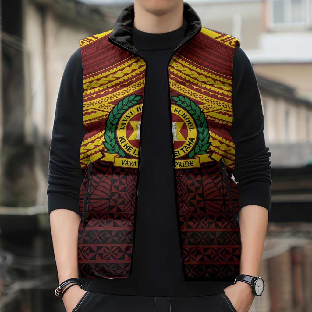 Personalised Tonga Vava'u High School Sleeveless Puffer Jacket Polynesian Ngatu Tribal LT9 - Polynesian Pride
