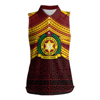 Personalised Tonga Vava'u High School Women Sleeveless Polo Shirt Polynesian Ngatu Tribal