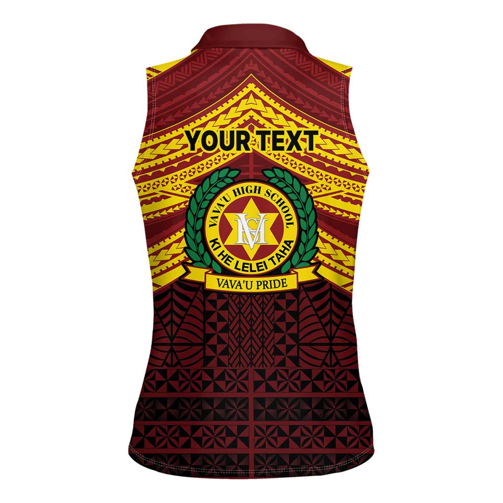 Personalised Tonga Vava'u High School Women Sleeveless Polo Shirt Polynesian Ngatu Tribal