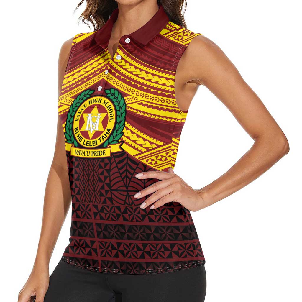 Personalised Tonga Vava'u High School Women Sleeveless Polo Shirt Polynesian Ngatu Tribal