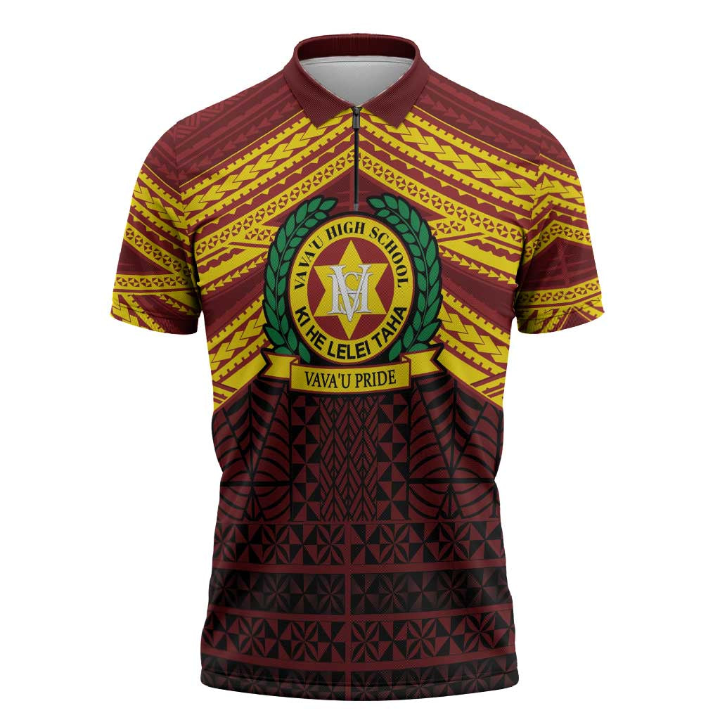 Personalised Tonga Vava'u High School Zipper Polo Shirt Polynesian Ngatu Tribal LT9 Red - Polynesian Pride