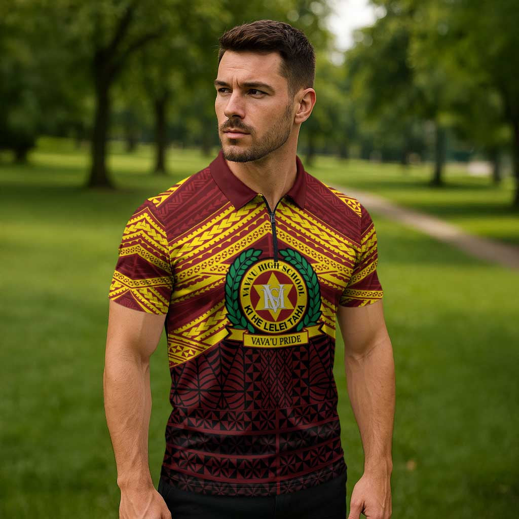 Personalised Tonga Vava'u High School Zipper Polo Shirt Polynesian Ngatu Tribal LT9 - Polynesian Pride
