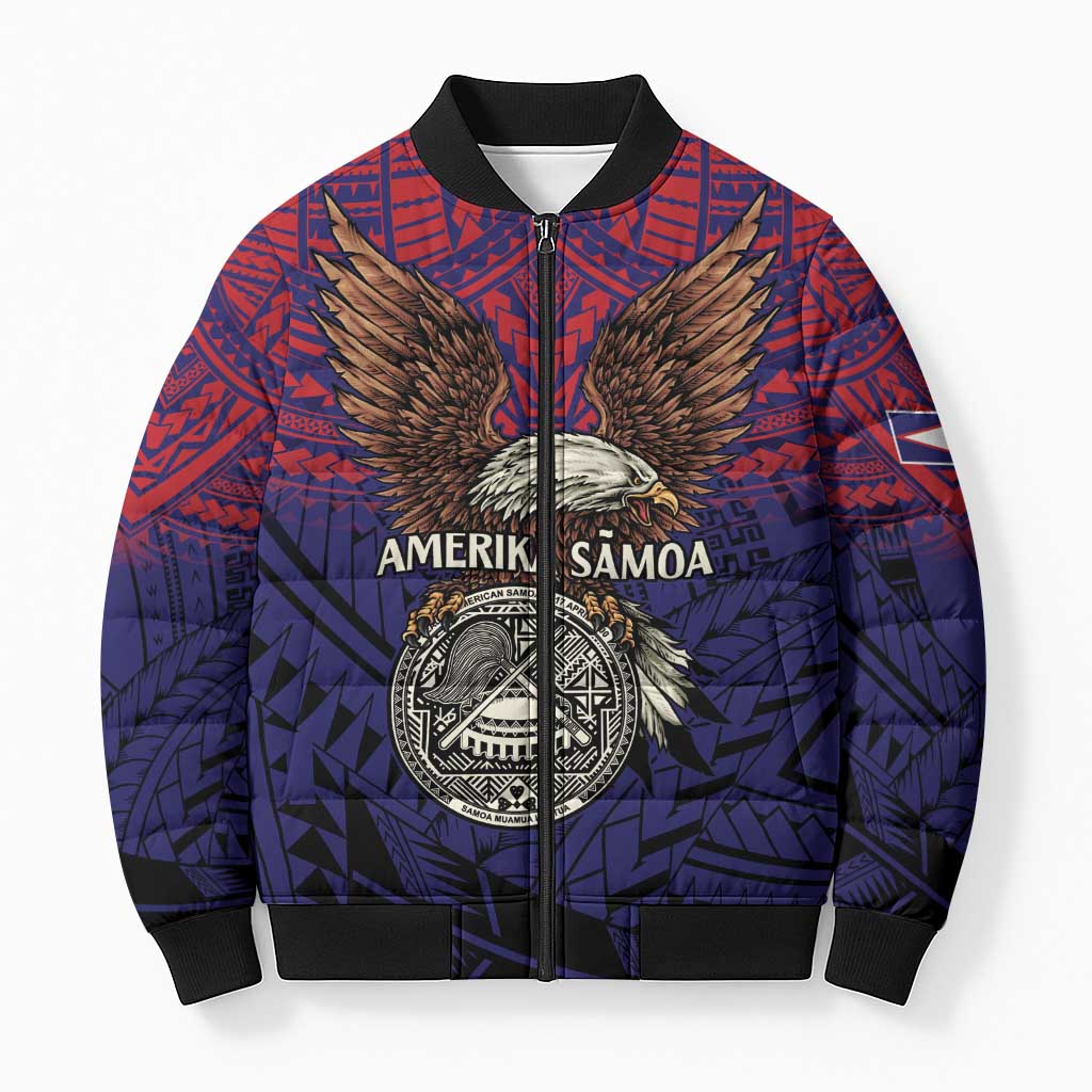 American Samoa Brave Eagle Personalized Bomber Puffer Jacket National Flag Color - Polynesian Pride