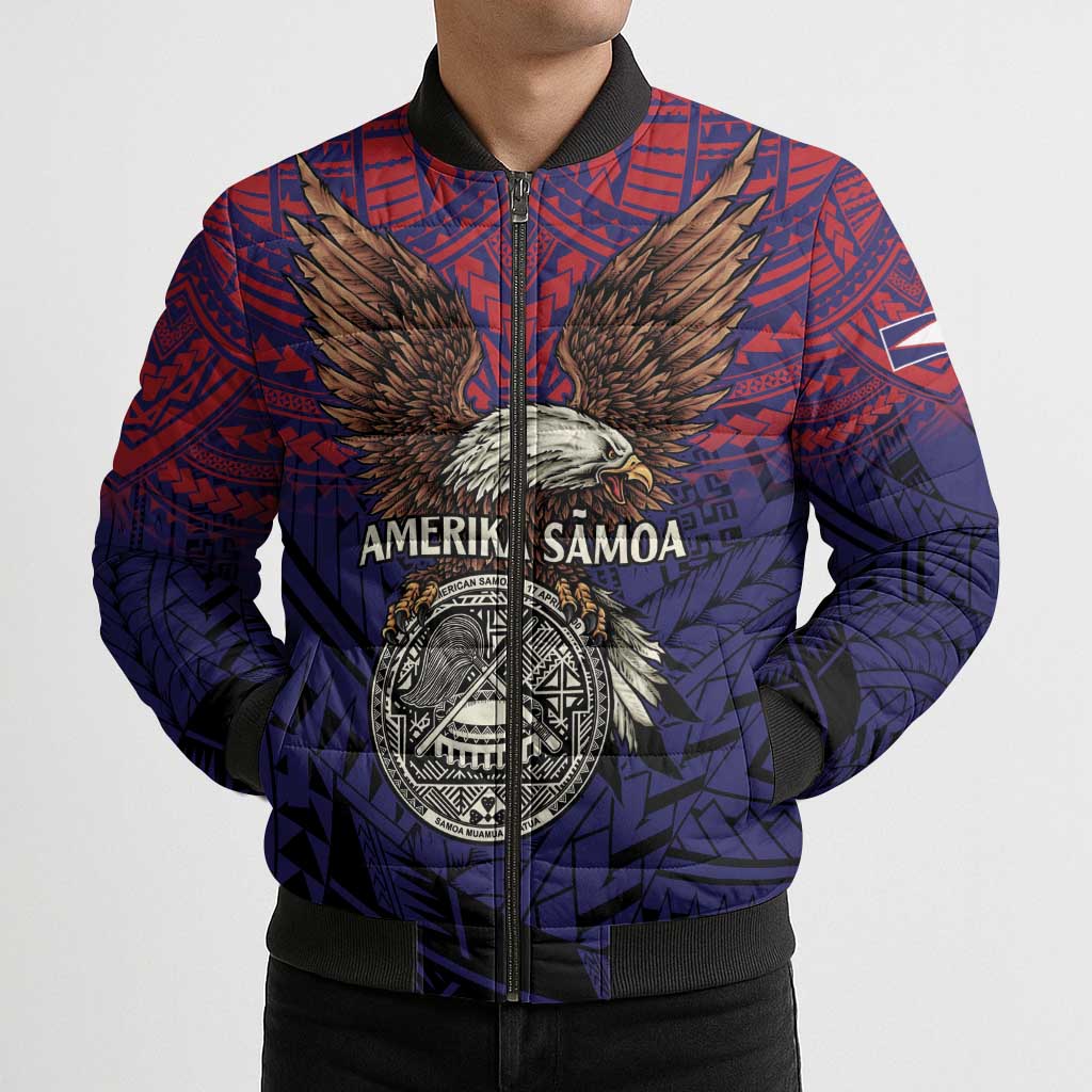 American Samoa Brave Eagle Personalized Bomber Puffer Jacket National Flag Color - Polynesian Pride