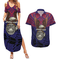 American Samoa Brave Eagle Personalized Couples Matching Summer Maxi Dress and Hawaiian Shirt National Flag Color
