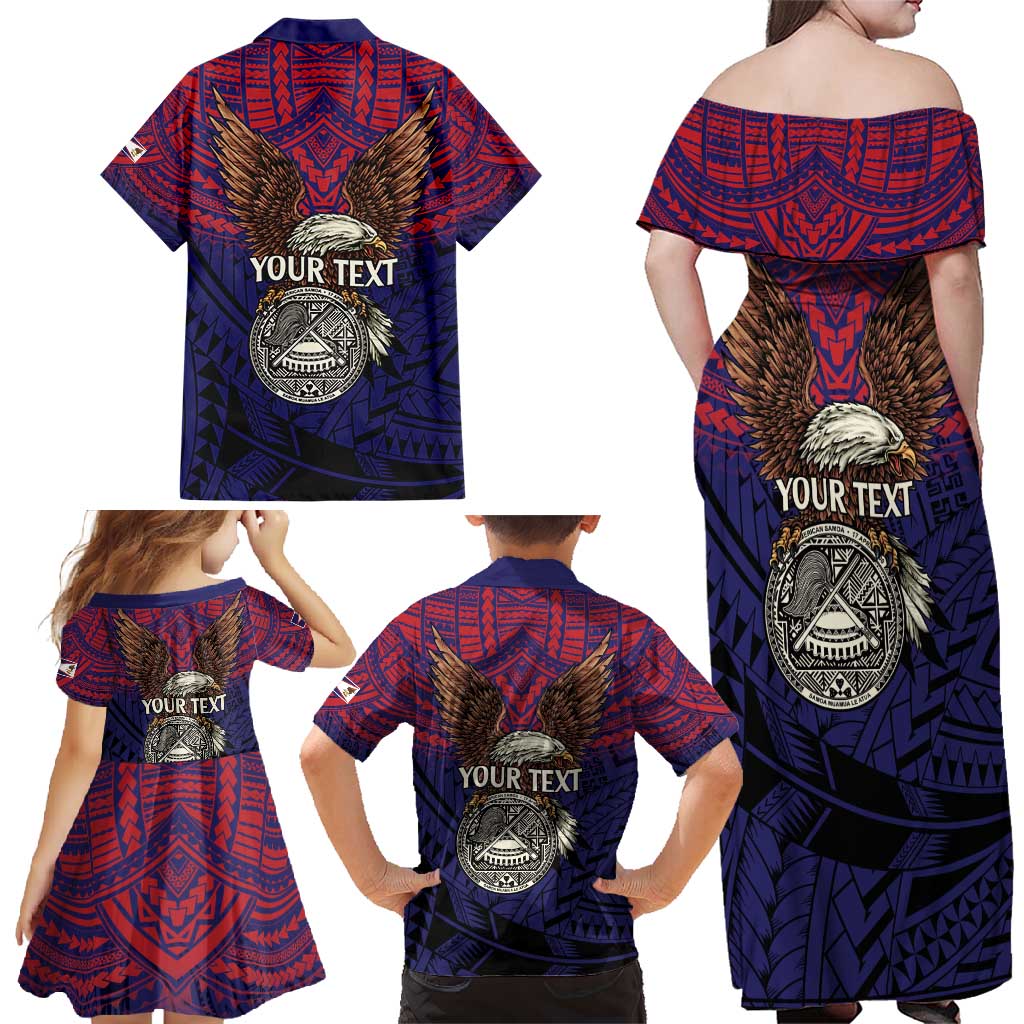 American Samoa Brave Eagle Personalized Family Matching Off Shoulder Maxi Dress and Hawaiian Shirt National Flag Color