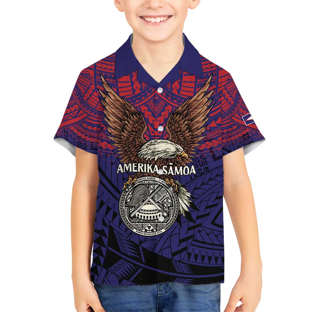 American Samoa Brave Eagle Personalized Family Matching Off Shoulder Short Dress and Hawaiian Shirt National Flag Color