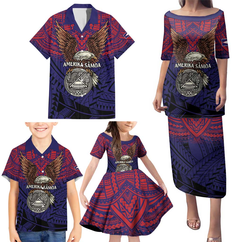 American Samoa Brave Eagle Personalized Family Matching Puletasi and Hawaiian Shirt National Flag Color