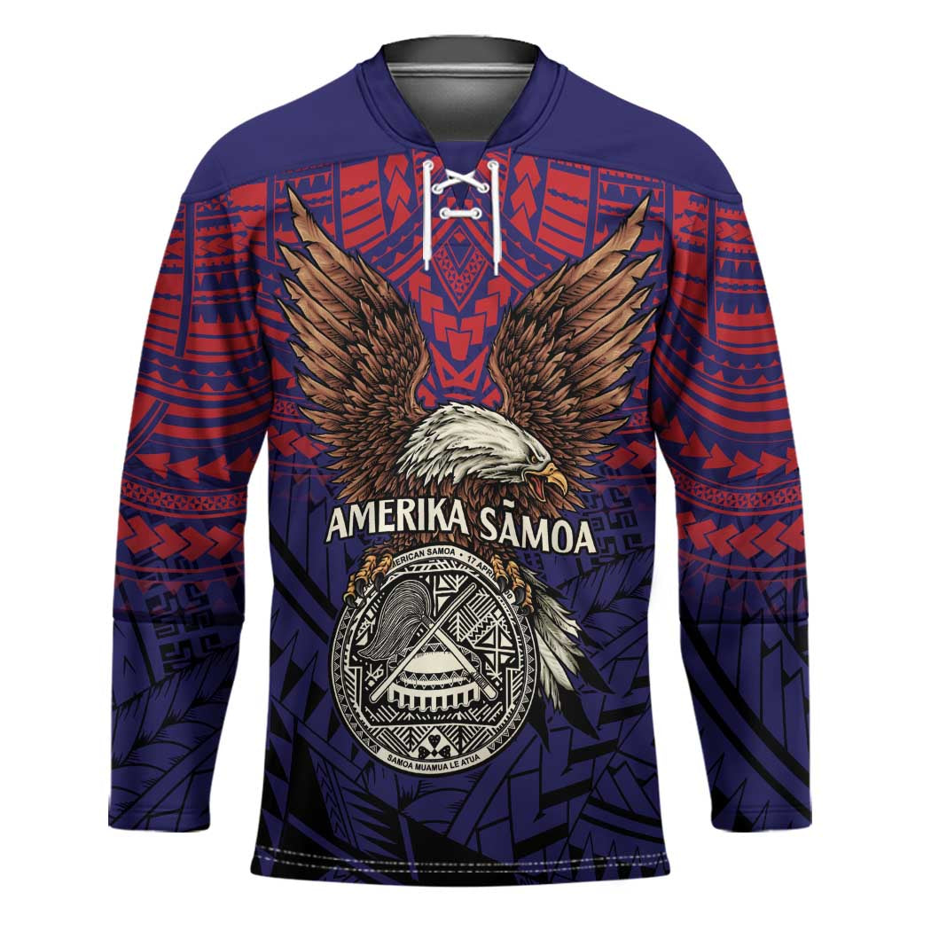 American Samoa Brave Eagle Personalized Hockey Jersey National Flag Color - Polynesian Pride