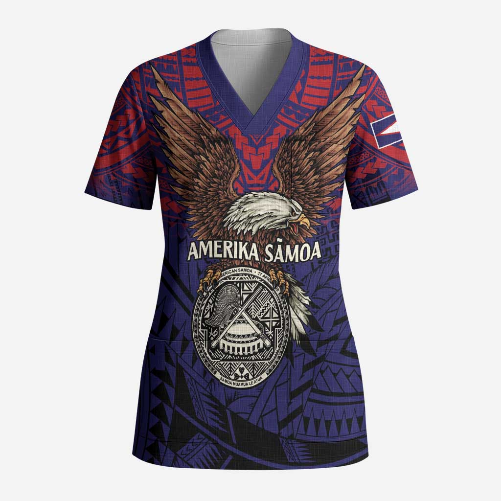 American Samoa Brave Eagle Personalized Scrub Top National Flag Color - Polynesian Pride