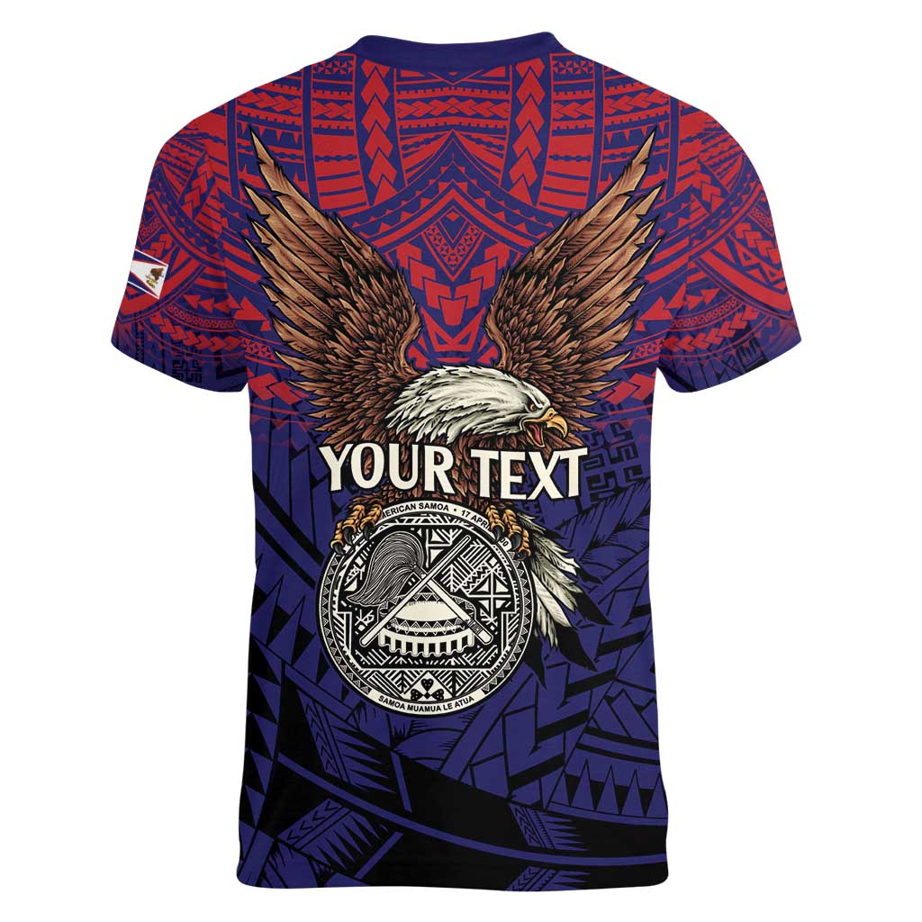 American Samoa Brave Eagle Personalized Women V-Neck T-Shirt National Flag Color