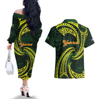 American Samoa Manua Cession Day Personalized Couples Matching Off The Shoulder Long Sleeve Dress and Hawaiian Shirt Polynesian Wave Style