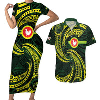 American Samoa Manua Cession Day Personalized Couples Matching Short Sleeve Bodycon Dress and Hawaiian Shirt Polynesian Wave Style
