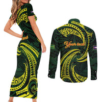American Samoa Manua Cession Day Personalized Couples Matching Short Sleeve Bodycon Dress and Long Sleeve Button Shirt Polynesian Wave Style
