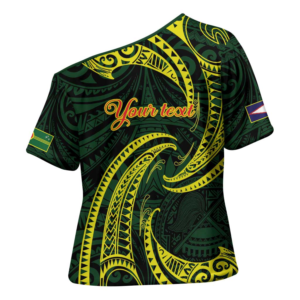 American Samoa Manua Cession Day Personalized Cross Shoulder Shirt Polynesian Wave Style - Polynesian Pride
