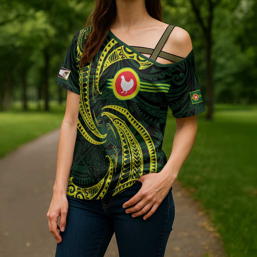 American Samoa Manua Cession Day Personalized Cross Shoulder Shirt Polynesian Wave Style - Polynesian Pride