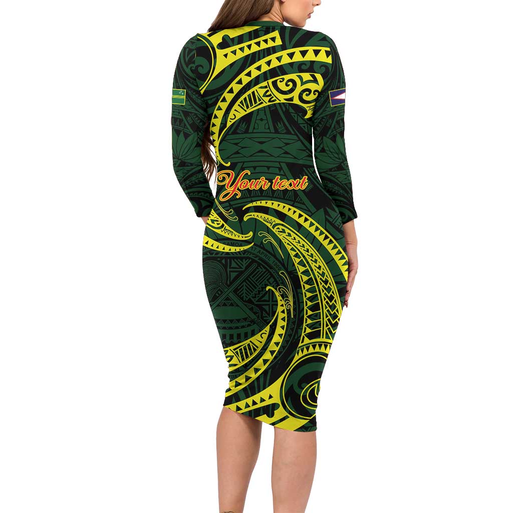 American Samoa Manua Cession Day Personalized Family Matching Long Sleeve Bodycon Dress and Hawaiian Shirt Polynesian Wave Style