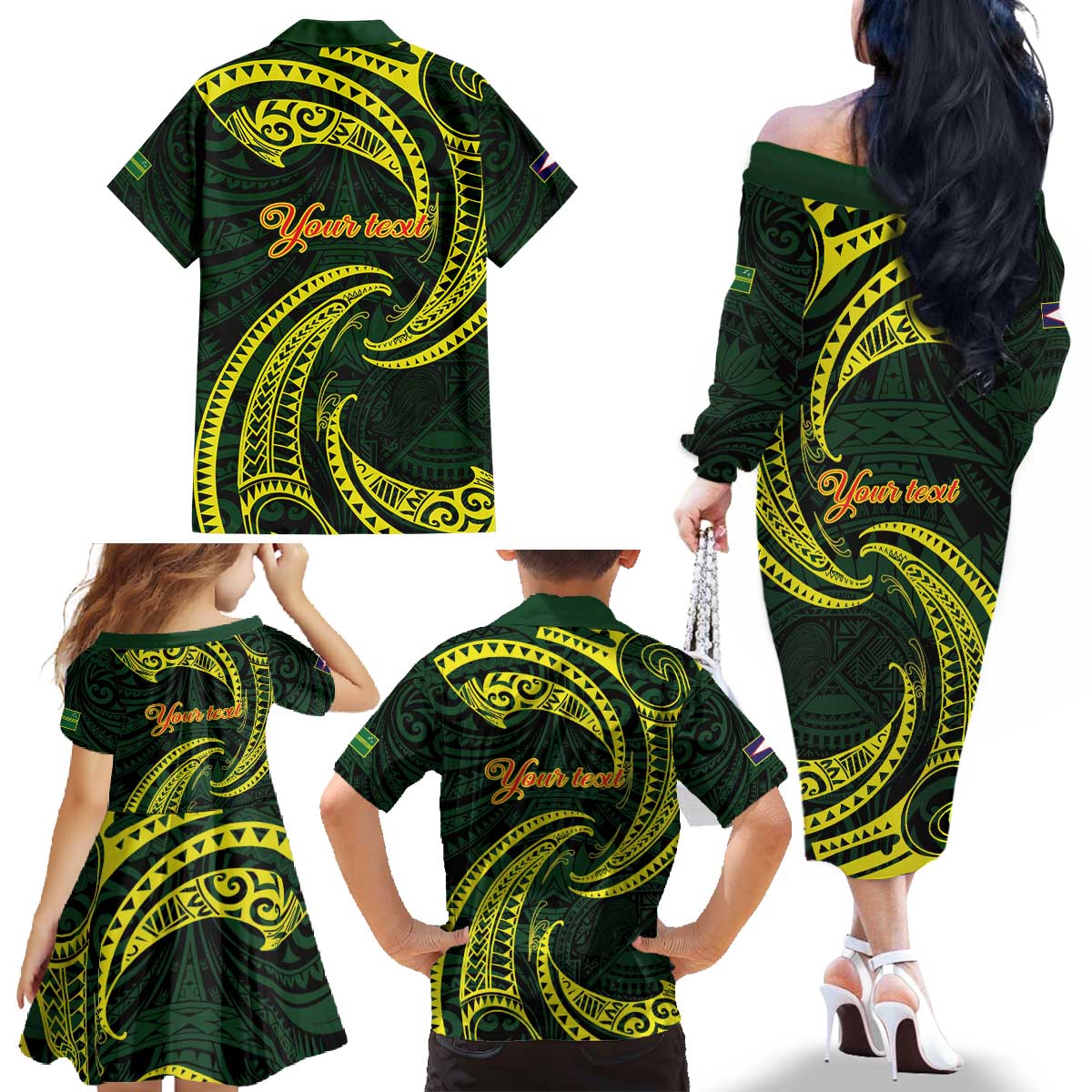 American Samoa Manua Cession Day Personalized Family Matching Off The Shoulder Long Sleeve Dress and Hawaiian Shirt Polynesian Wave Style