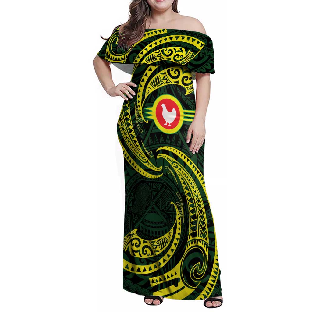American Samoa Manua Cession Day Personalized Family Matching Off Shoulder Maxi Dress and Hawaiian Shirt Polynesian Wave Style