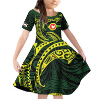 American Samoa Manua Cession Day Personalized Family Matching Off Shoulder Short Dress and Hawaiian Shirt Polynesian Wave Style