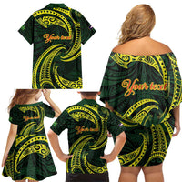 American Samoa Manua Cession Day Personalized Family Matching Off Shoulder Short Dress and Hawaiian Shirt Polynesian Wave Style