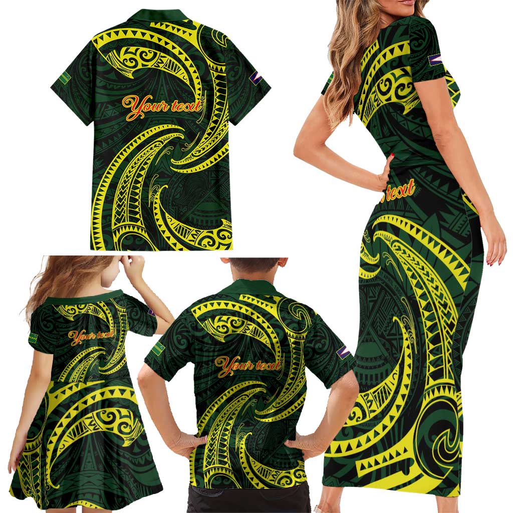 American Samoa Manua Cession Day Personalized Family Matching Short Sleeve Bodycon Dress and Hawaiian Shirt Polynesian Wave Style