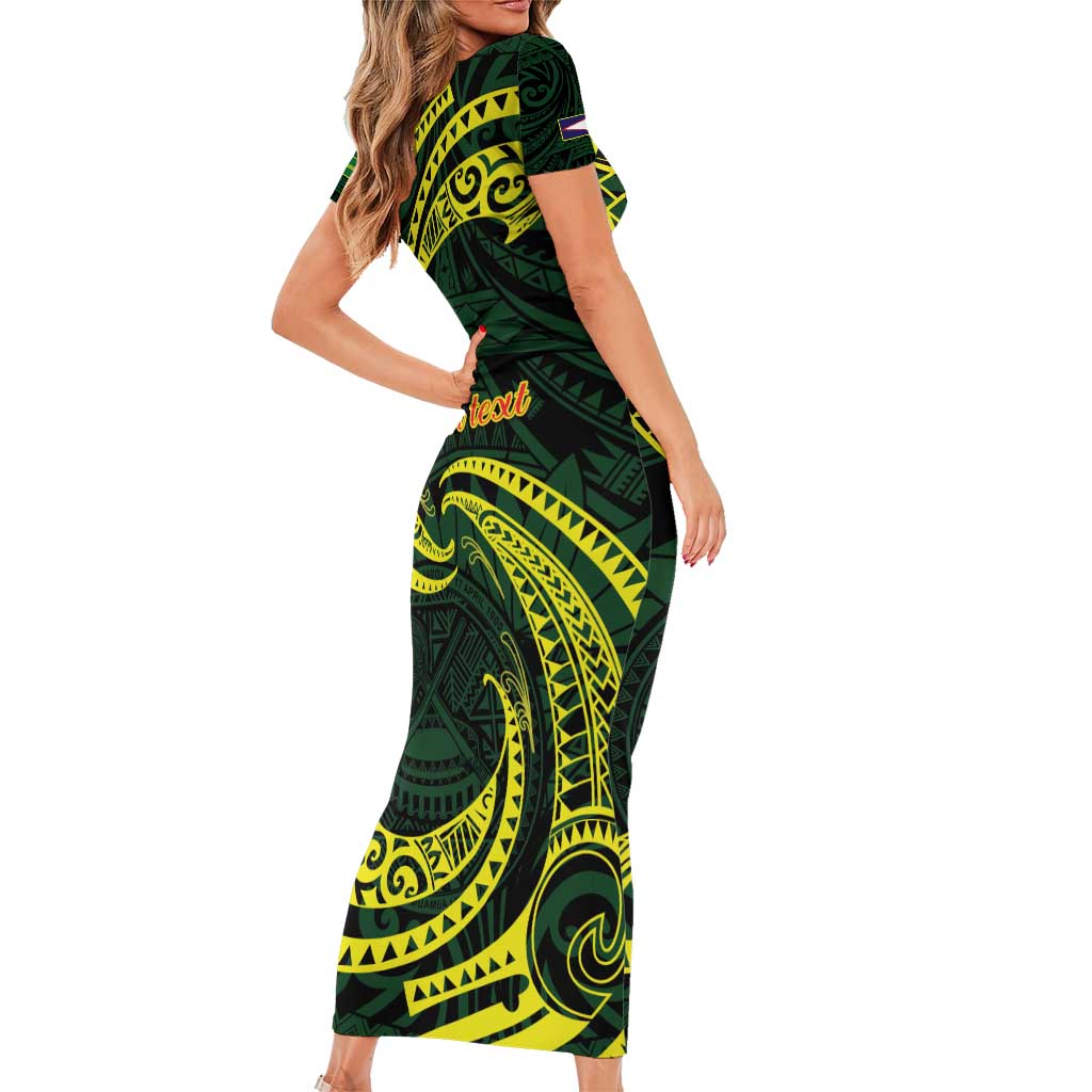 American Samoa Manua Cession Day Personalized Family Matching Short Sleeve Bodycon Dress and Hawaiian Shirt Polynesian Wave Style