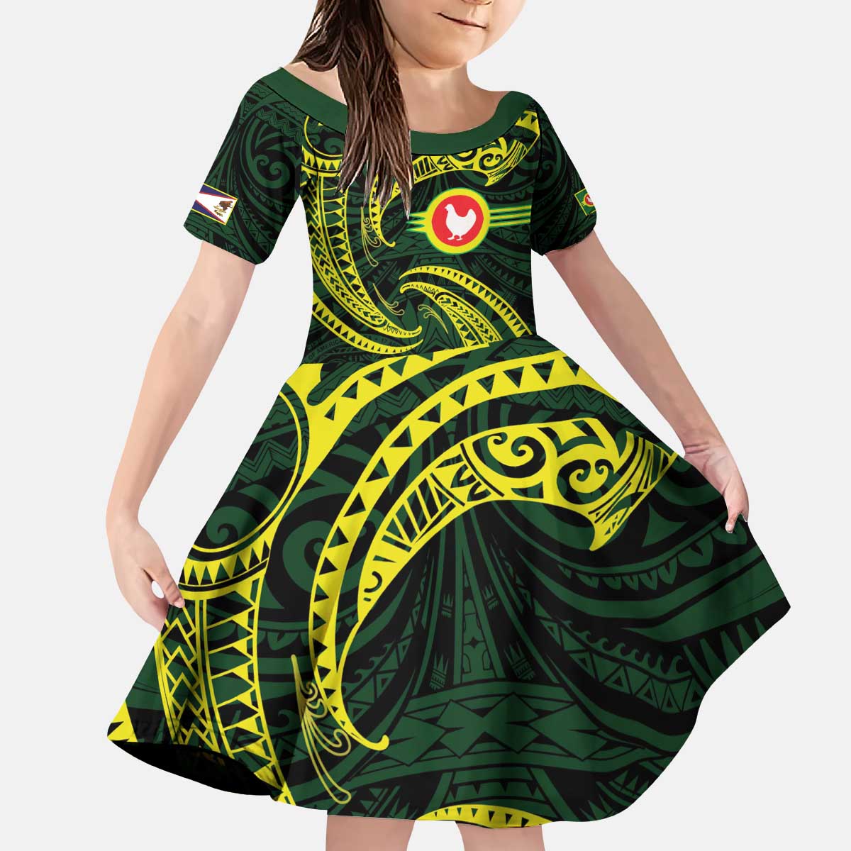 American Samoa Manua Cession Day Personalized Kid Short Sleeve Dress Polynesian Wave Style