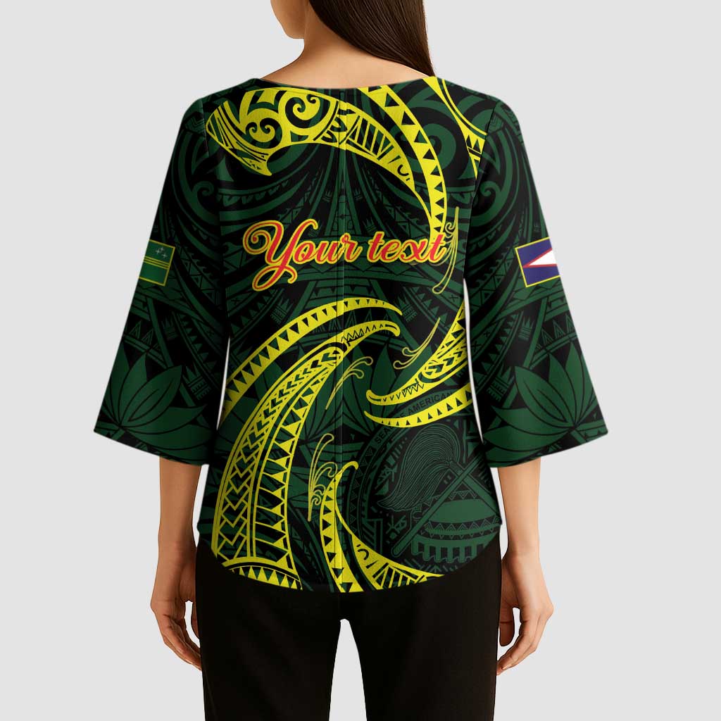 American Samoa Manua Cession Day Personalized Kimono Sleeve Blouse Polynesian Wave Style - Polynesian Pride